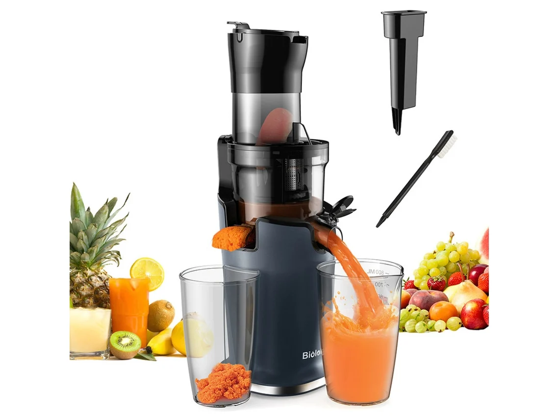 Biolomix Exprimidor De Prensa Fría Con Tubería De Alimentación De 78mm/3.07in Motor Potente De 200w Y 40-65rpm Máquina De Jugo Lenta Y De Bajo Ruido