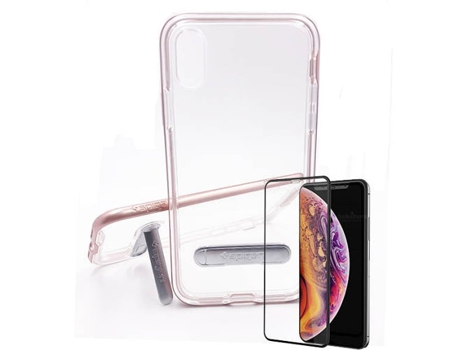 Kit Funda y Protector Cristal iPhone XR Crystal Rosa