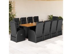 Juego de comedor de jardín de 11 piezas con cojines de mimbre negros de DKD Home Decor