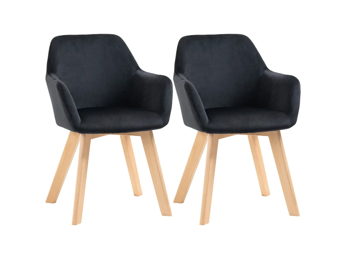 Juego de 2 sillas de comedor de terciopelo, madera natural, color negro.