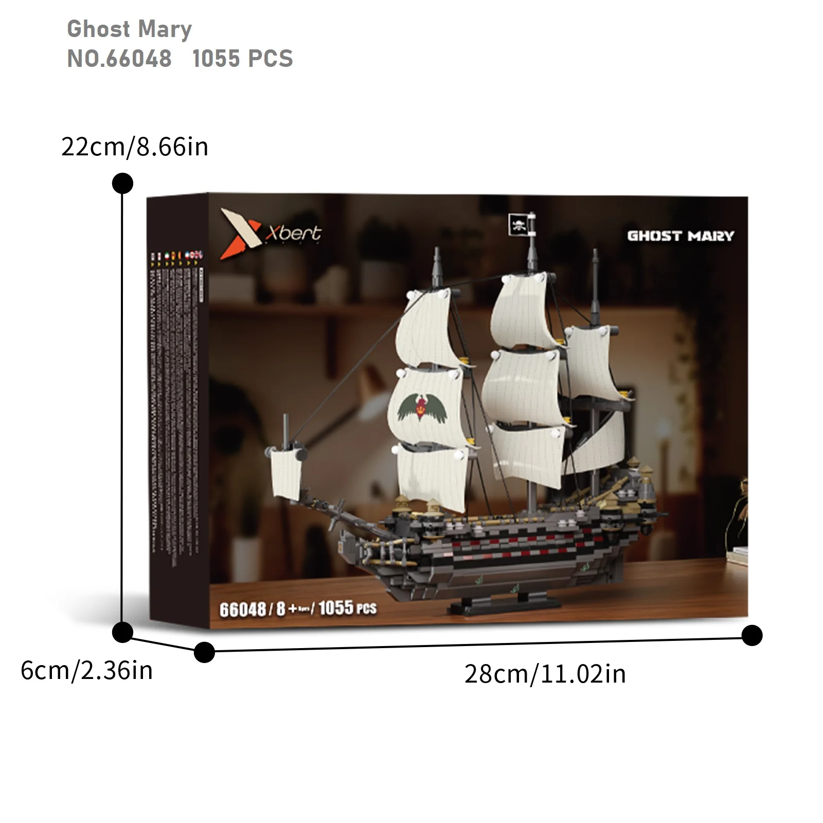 (66048) Juguete de bloques de construcción de la serie Piratas Reales, con 1055 piezas, modelo del barco Ghost Mary.