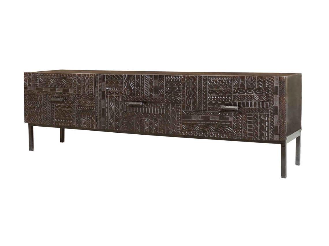 Mueble TV en madera de mango y patas de metal nogal oscuro Marrón.GINER Y COLOMER 56x40x180