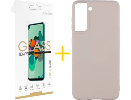 Carcasa y Protector de Pantalla de Vidrio Samsung S21 Plus SKYHE Silicona Líquida Rosa