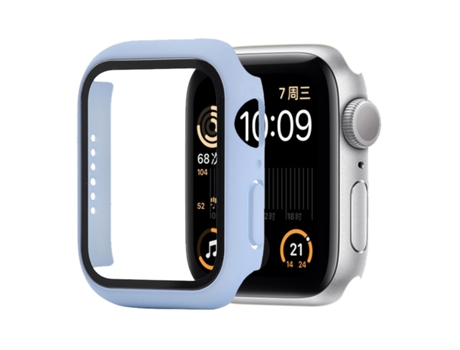 PC a prueba de golpes + funda protectora de vidrio templado con caja empaquetada para Apple Watch Series 6 y SE y 5 y 4 de 40 mm (azul hielo)
