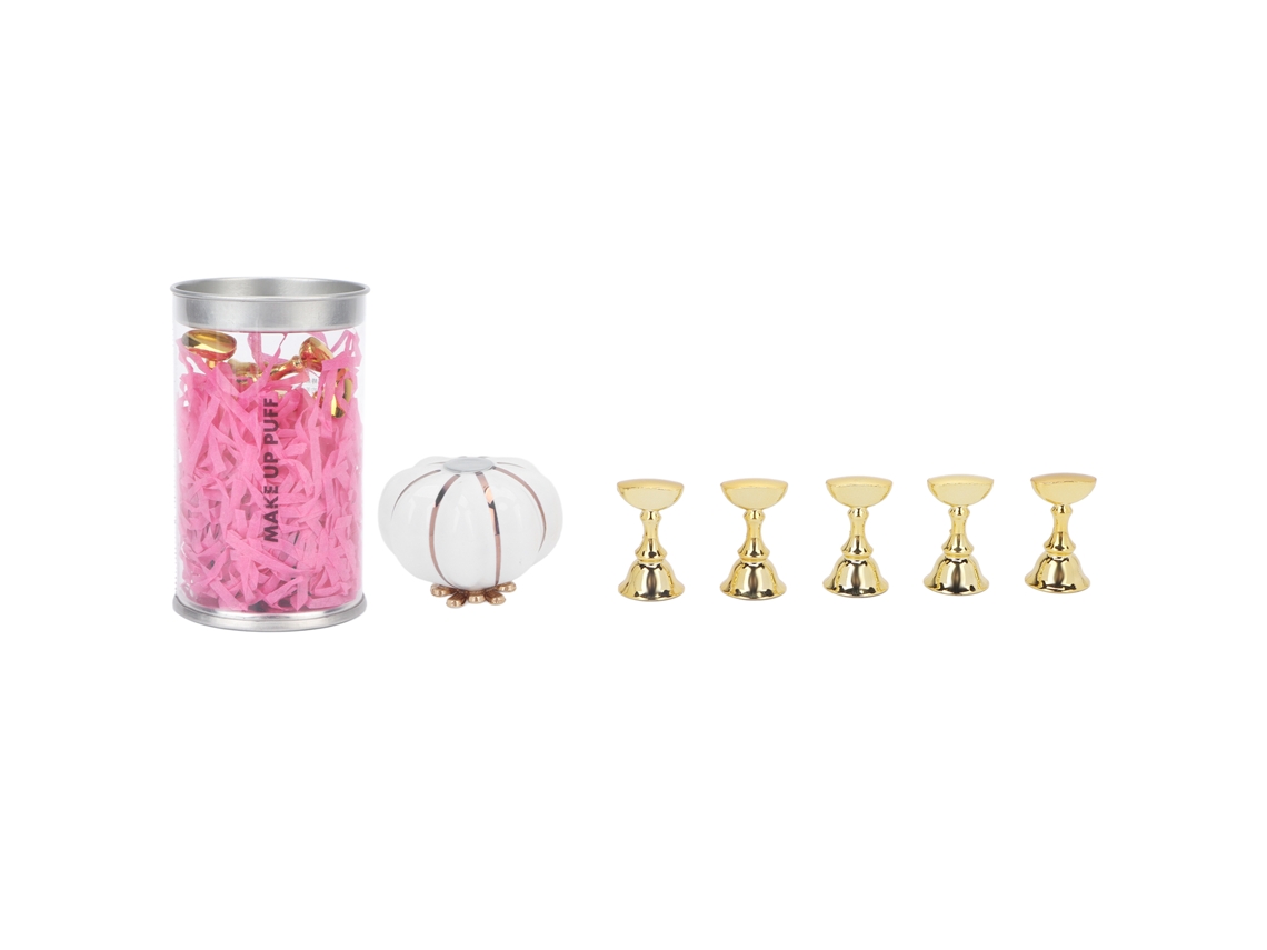 Suporte De Exibição De Unhas Em Forma De Abóbora Cerâmica Dourado Com Imanes Para Salão E Diy Prática
