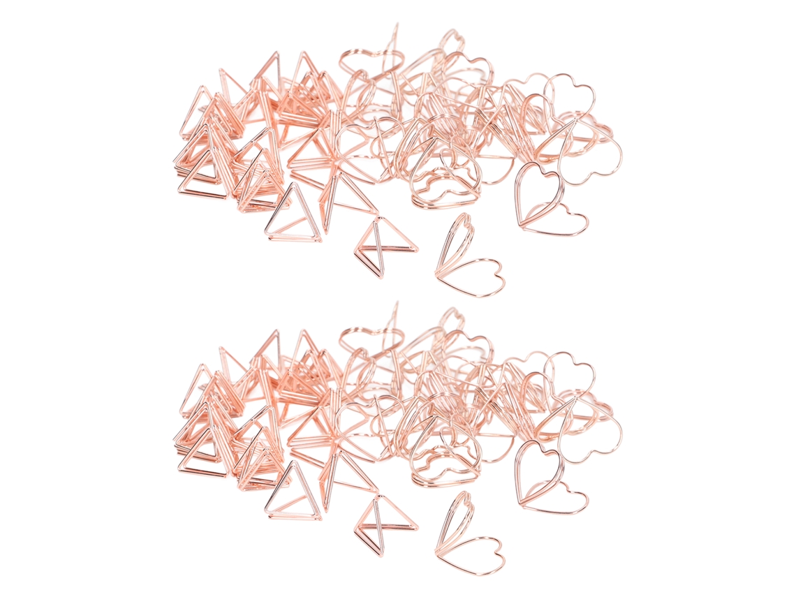 100 clips de papel triangulares y en forma de corazón de dos capas en oro rosa 3D para clasificar archivos