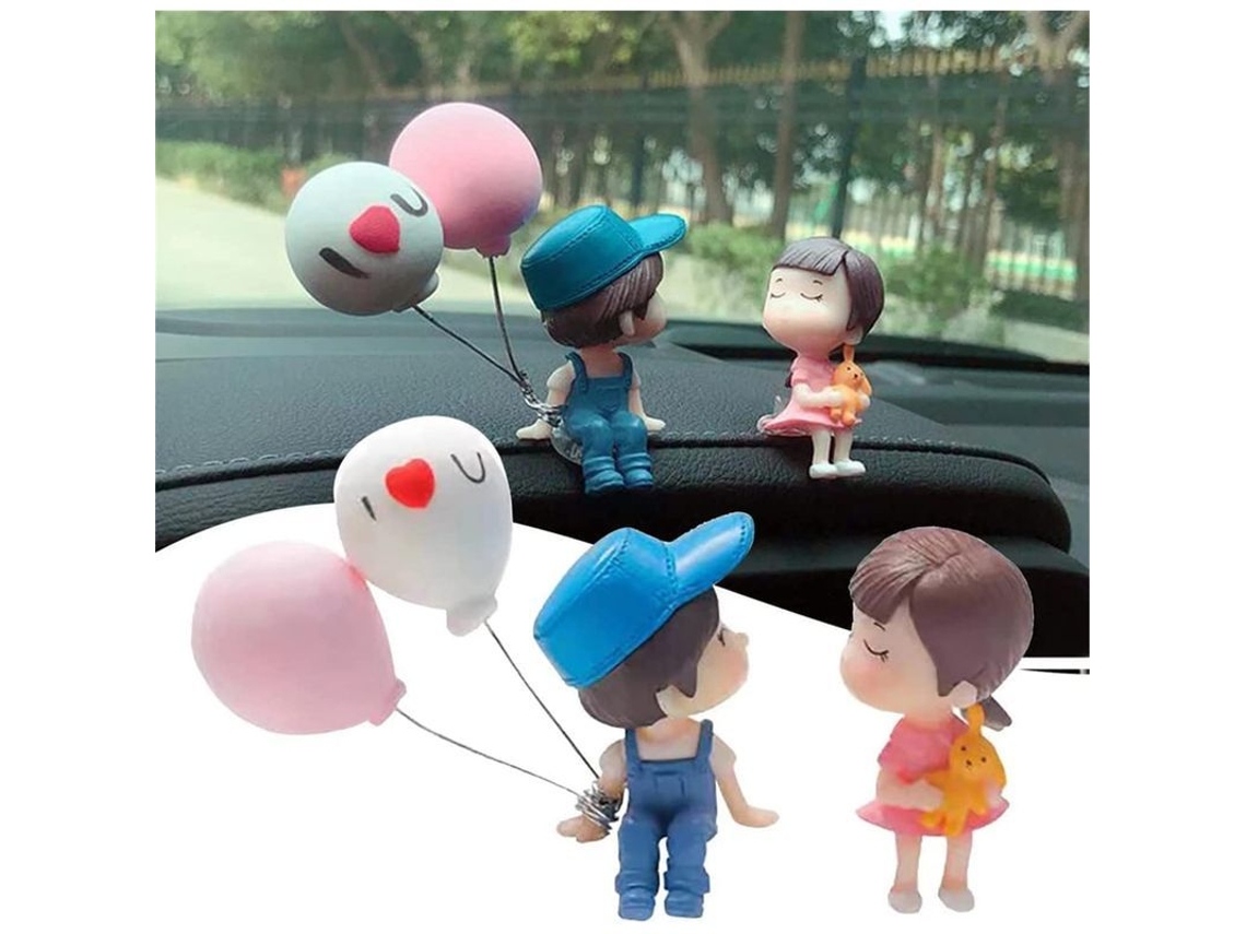 Decoración Del Interior Del Coche: Linda Pareja De Dibujos Animados, Niño Y Niña Besándose.