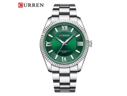 Reloj De Pulsera De Cuarzo Para Hombre Con Números Romanos, Correa De Acero Luminosa Y Diseño Elegante, Con Efecto De Techo Solar. (verde Plateado)