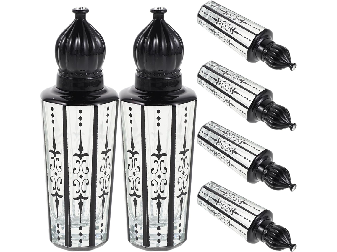 Conjunto De 6 Frascos De Vidro Pretos Recarregáveis Com Bocal Para Óleos