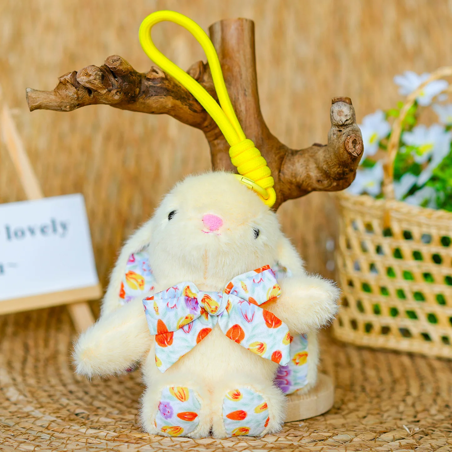 Chaveiro De Pelúcia De Coelho Com Laço De Flor, 12 Cm, Fofo, Para Bolsa.