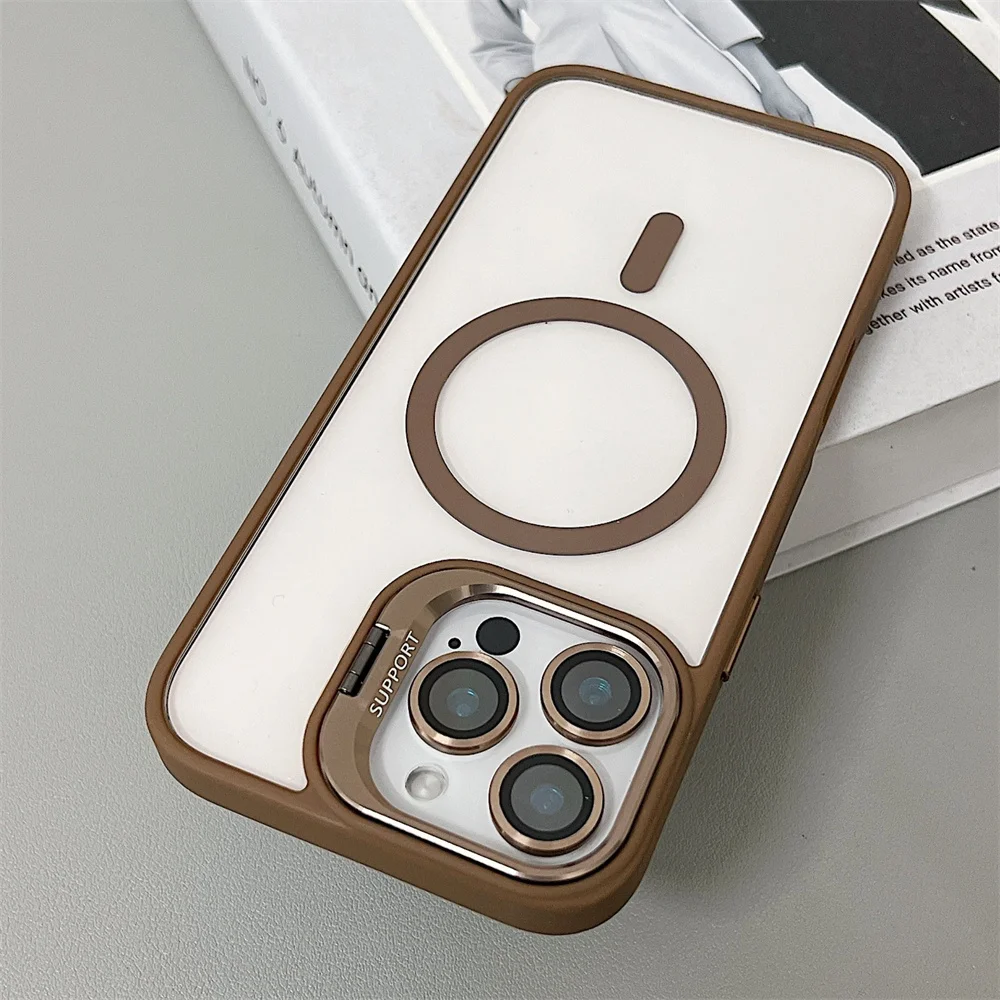 (iphone 14 Plus, Dorado) Funda Magnética A Prueba De Golpes, Compatible Con Magsafe, Con Protector De Lente De Cristal