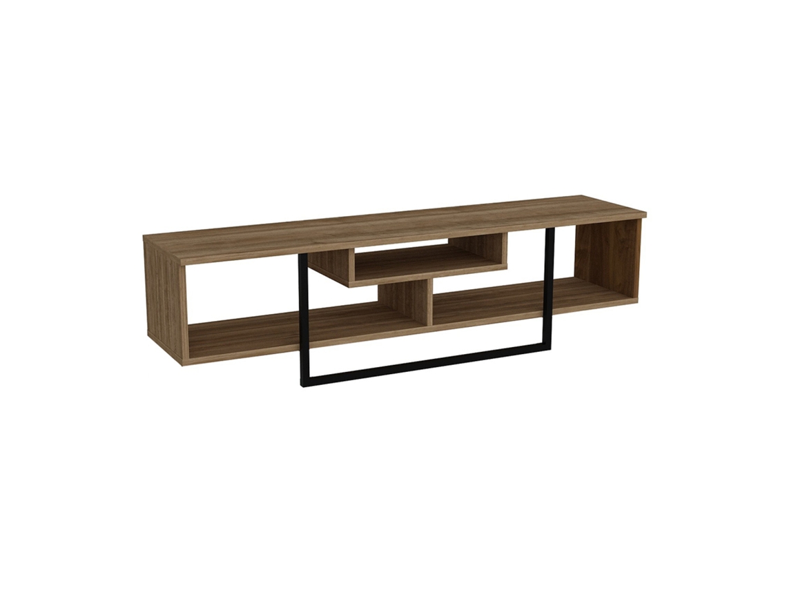 Silo Mueble De Tv De Diseño Industrial De Nogal Y Negro Con Almacenamiento - 149 Cm