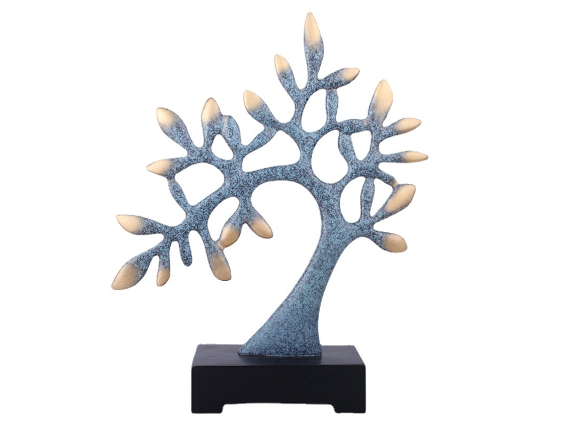 Árbol de la fortuna azul moderno, hecho de resina, para decoración del hogar, oficina, sala de estar y cumpleaños.