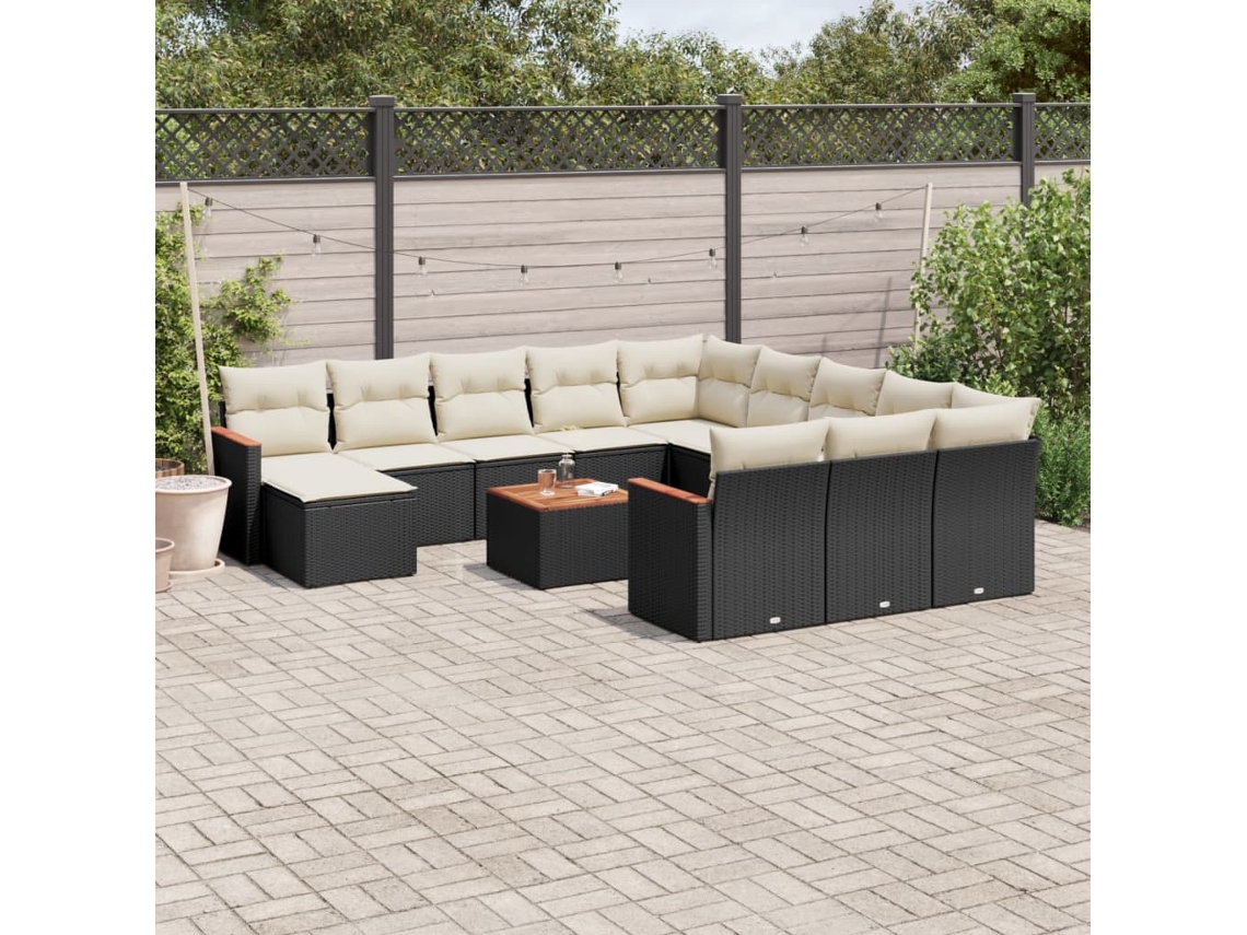 Conjunto de 13 sofás de jardín con cojines de mimbre sintético negro, Dkd Home Decor