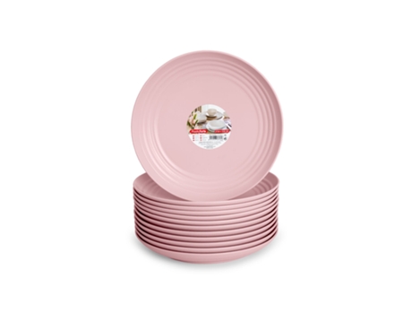 Juego de 12 Platos Llanos 16 cm Reutilizables. Ideal Fiestas. Rosa PLASTIC FORTE