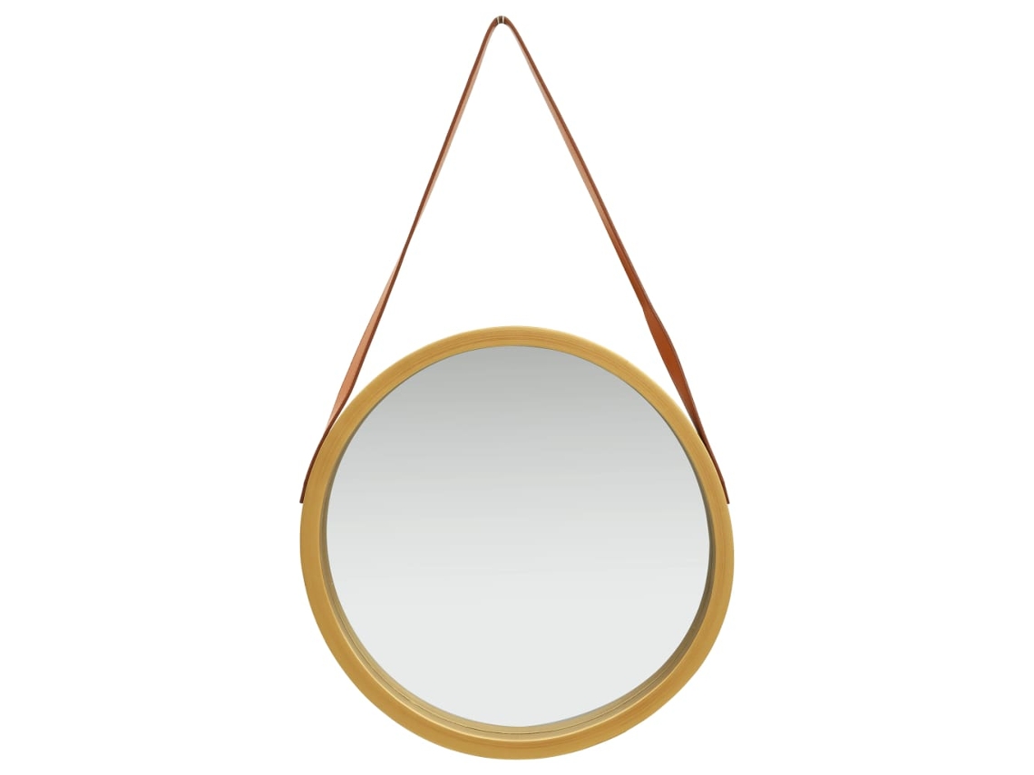 Espejo De Pared Con Correa Dorado 50 Cm