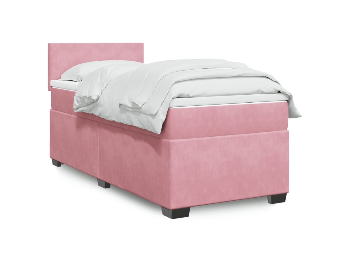 Cama Box Spring Con Colchón Terciopelo Rosa 90x200 Cm
