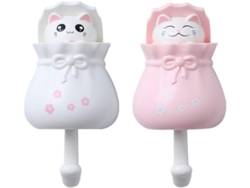 Ganchos decorativos adhesivos de pared para colgar abrigos y bolsos, juego de 2 (rosa + blanco)