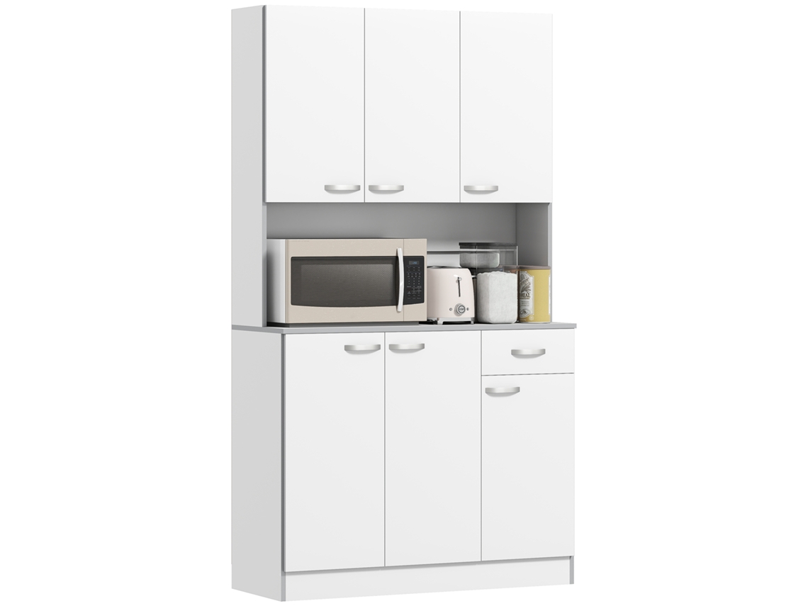 Ilha de cozinha com rodas, carrinho com tomada usb, bancada rebatível, 2 gavetas 119,5x74x94,5cm branco ZENCORE SERVICES