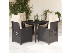 Juego de comedor de jardín de 5 piezas con cojines, mimbre sintético negro, DKD Home Decor