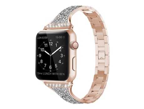 Correa para Smartwatch de piel con incrustaciones de diamantes para Apple Watch Series 9, 8 y 7 41 mm / SE 3 y SE 2, 6 y SE y 5 y 4 40 mm / 3 y 2 y...