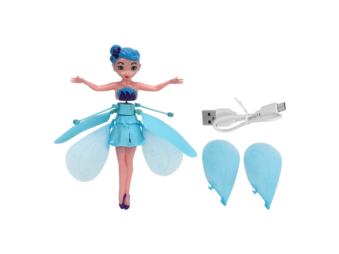 Muñeca hada voladora azul con luz y sensor de gestos