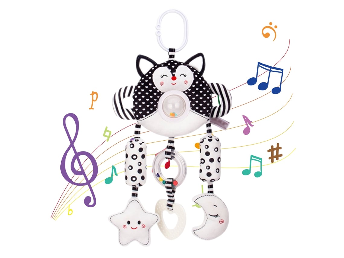 BJ-Toy con campanilla de viento, peluche suave en blanco y negro, para cuna, cochecito o silla de bebé, de 0 a 1 año.