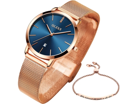 VEANXIN Conjunto de Reloj para Mujer, Simple, Cuarzo de Oro Rosa, Resistente al Agua(oro rosa)