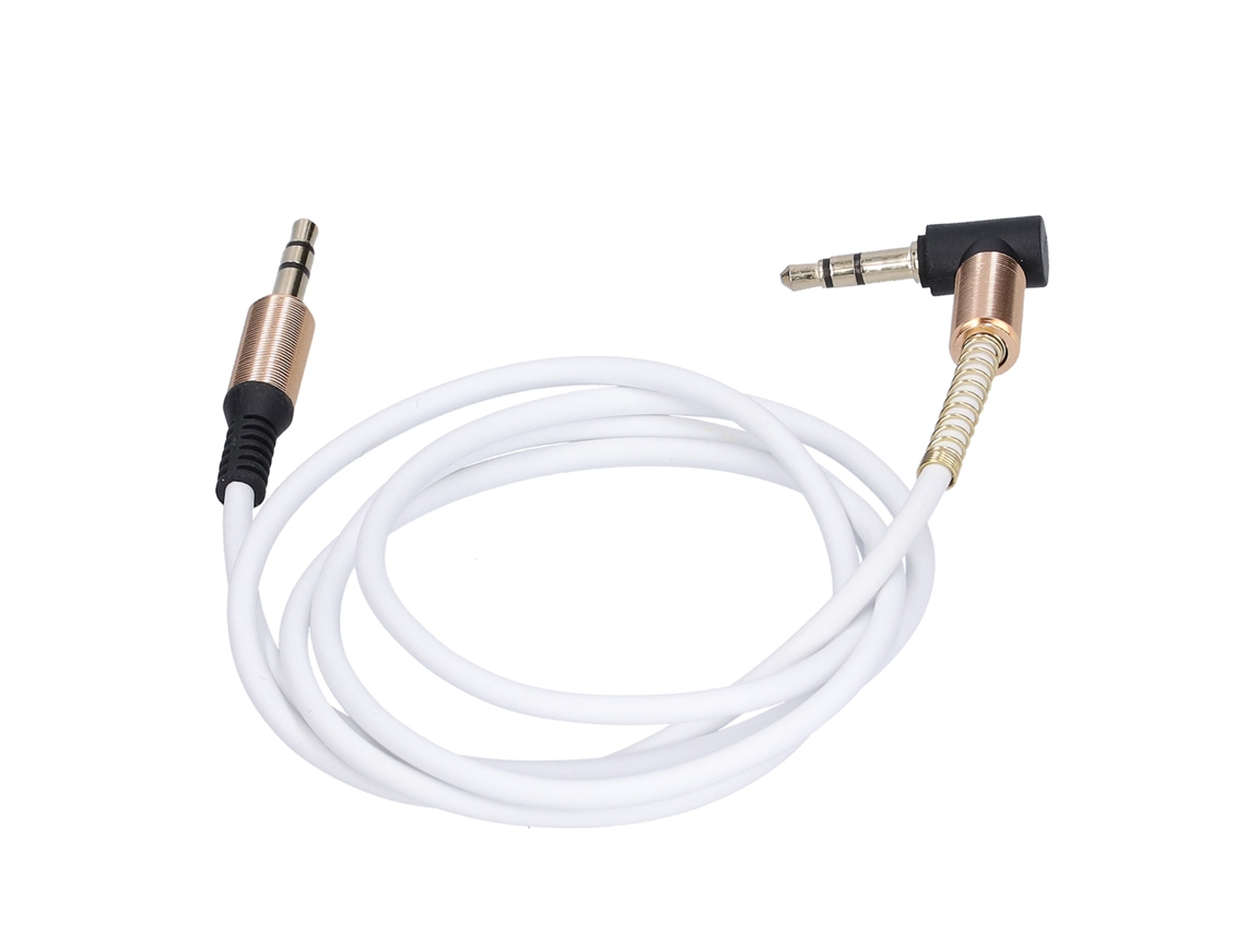 Cable De Extensión De Audio Auxiliar Para Coche De Metal 3.5mm Macho A Macho De Codo 1m Blanco
