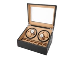 Caja giratoria mecánica para relojes, 4 compartimentos, diseño automático, 6 compartimentos, piel de avestruz.