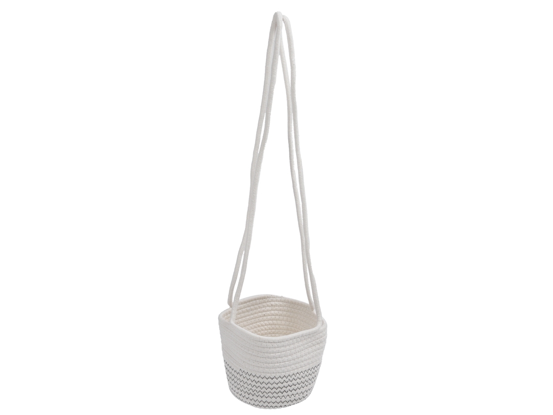 Cesta colgante de yute y algodón blanco para plantas