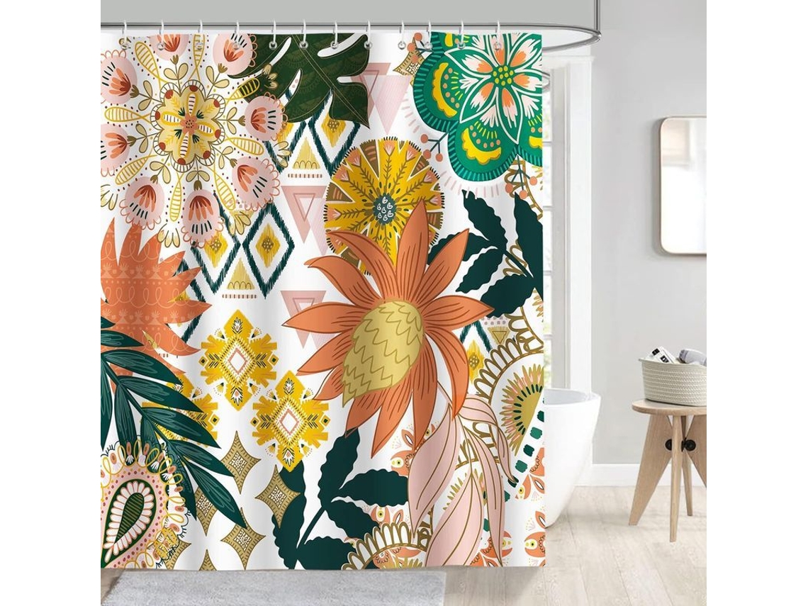 2026-cortina De Baño Linjou Flor Y Hoja 180x180cm Poliéster Impermeable Antimoho Lavable Con 12 Ganchos