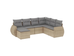 Maison Exclusive - Conjunto de sofá de jardín de 7 piezas con cojines de mimbre, color beige