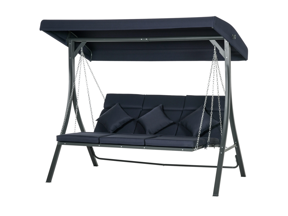 Columpio Jardín 3 Plazas Toldo Ajustable 198x118x168cm Azul Oscuro