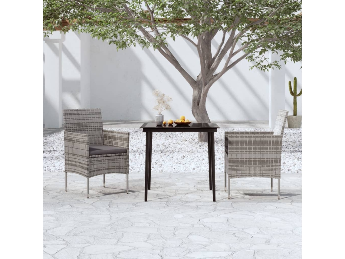 Conjunto de comedor de jardín de 3 piezas DKD Home Decor con cojines en gris y negro