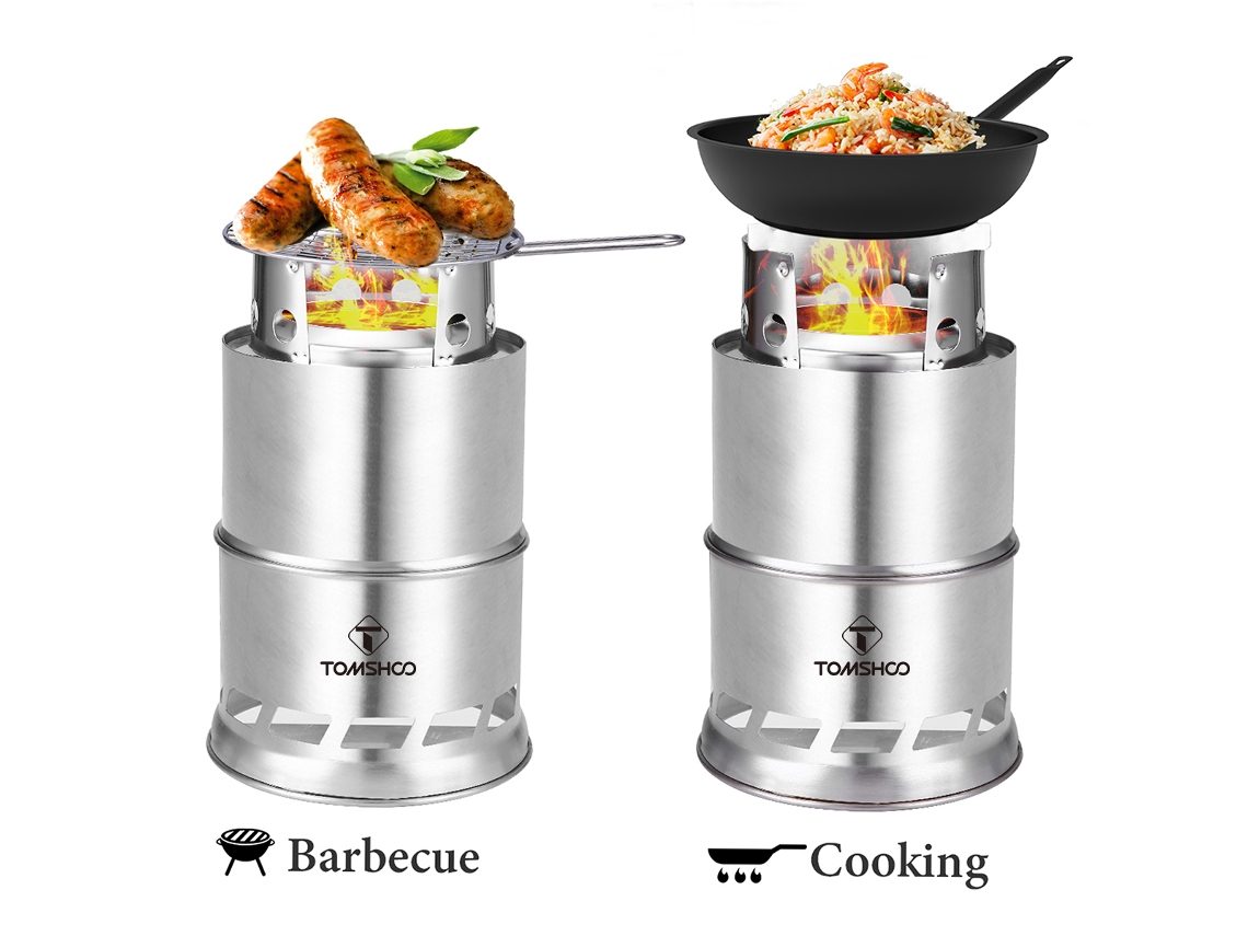 Estufa Portátil De Leña Para Camping Con Cenicero Y Parrilla, Ideal Para Acampar, Hacer Senderismo Y Barbacoas.