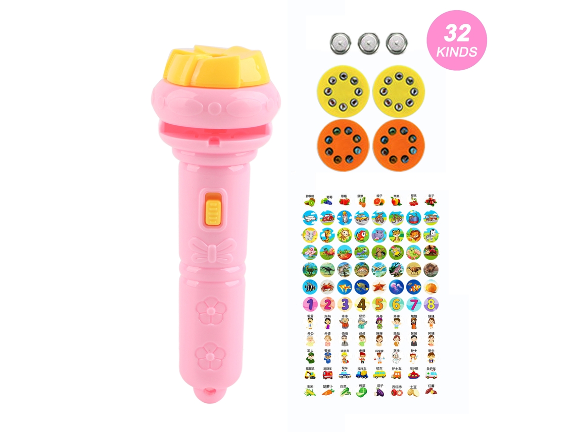 Linterna proyector 2026 para niños con 32 diseños de animales, juguete educativo con luz para el aprendizaje temprano, color rosa.