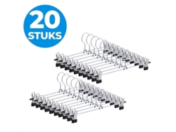 20 Perchas Metálicas De 31 Cm Con Pinzas Para Pantalones Y Faldas, Antideslizantes, Plateadas.