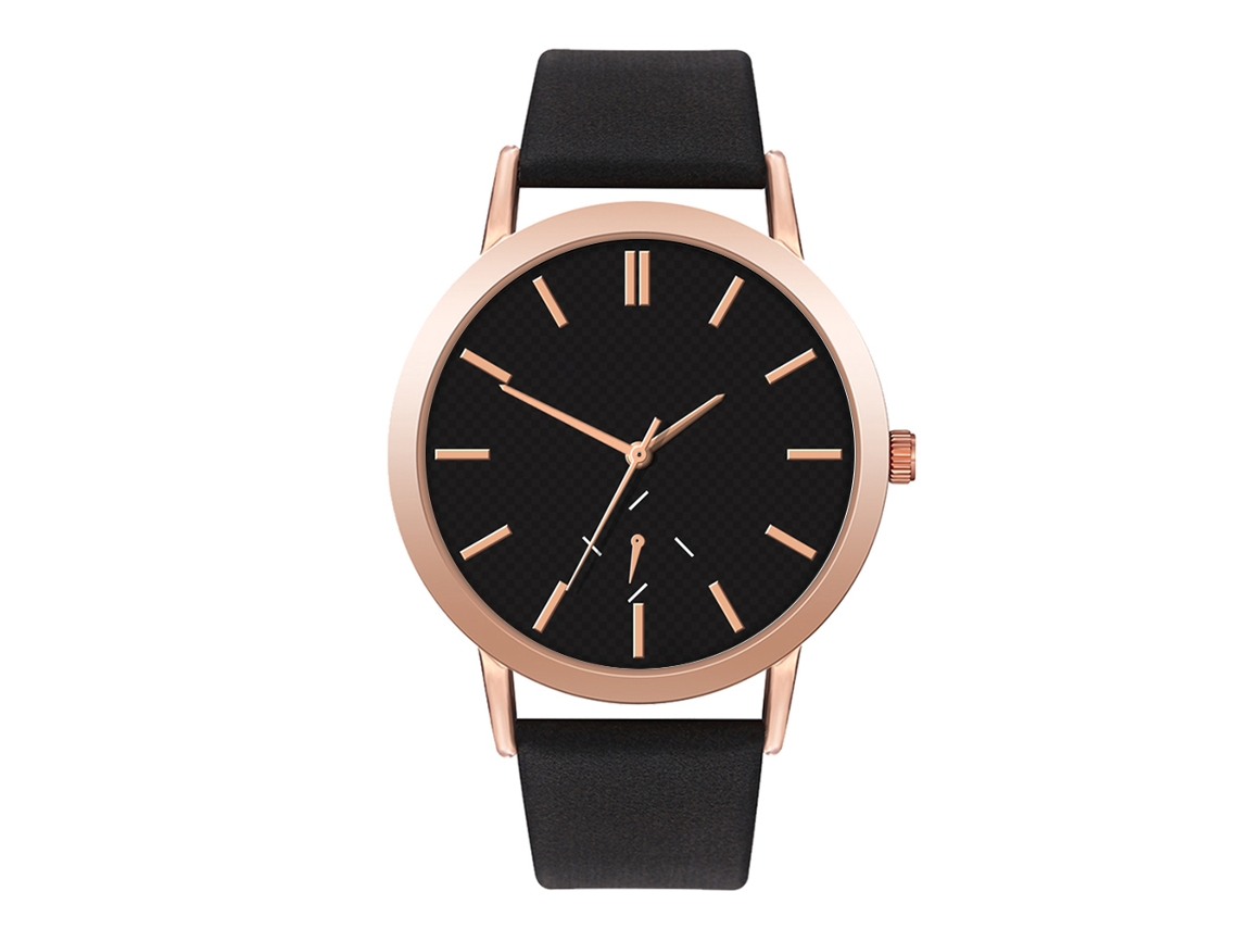 Reloj De Pulsera Analógico De Cuarzo Unisex Con Esfera Redonda (negro)