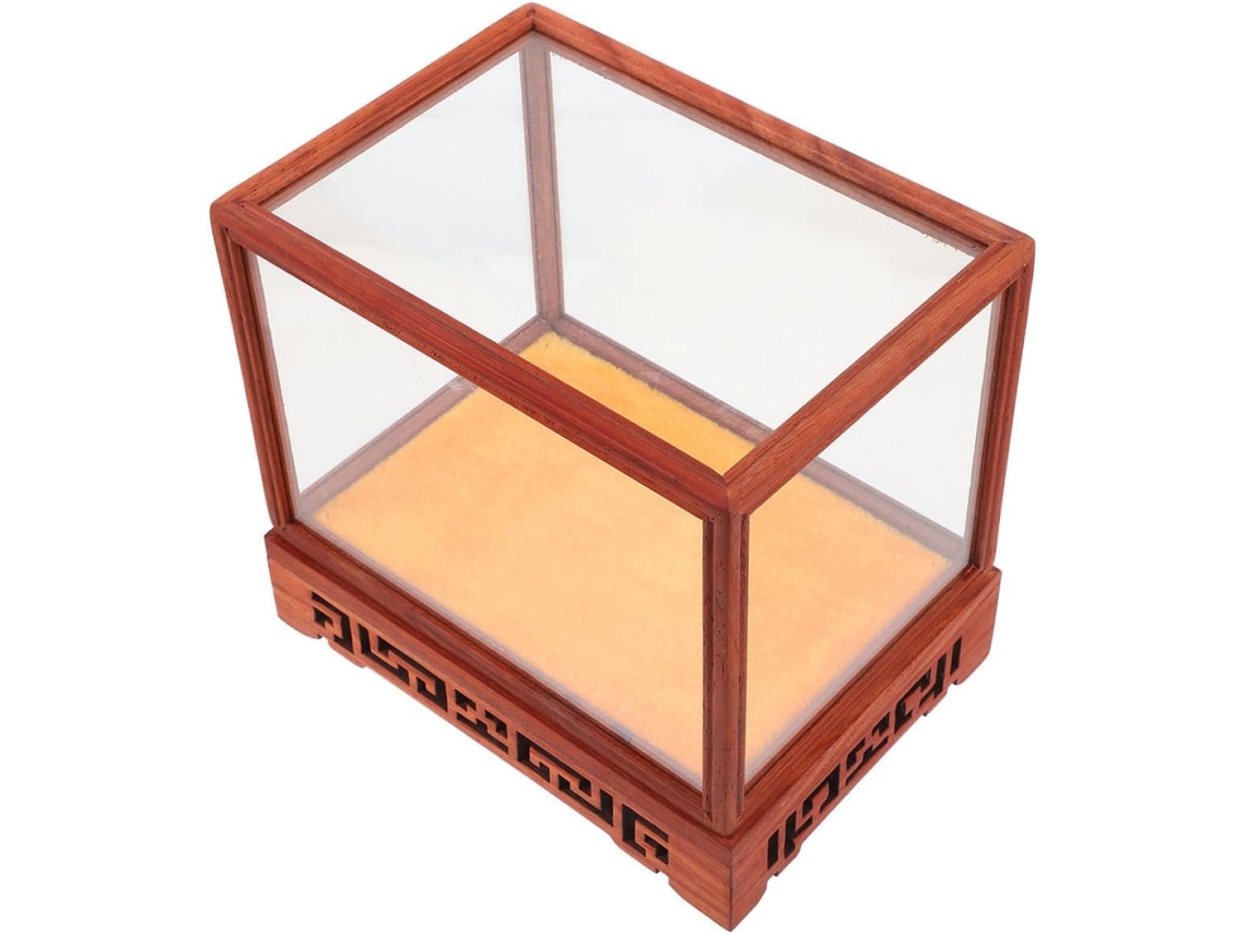 Vitrina de oficina de cristal transparente con base de madera maciza. SFUSHOS