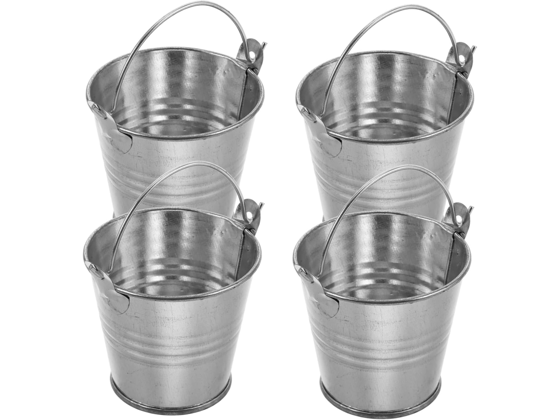 Juego De 4 Cubos Pequeños De Hierro Brillante Con Asa Para