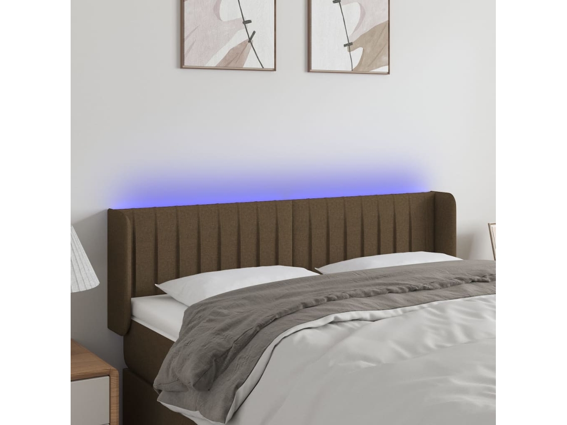 Cabecero Con Led De Tela Marrón Oscuro 147x16x78/88 Cm
