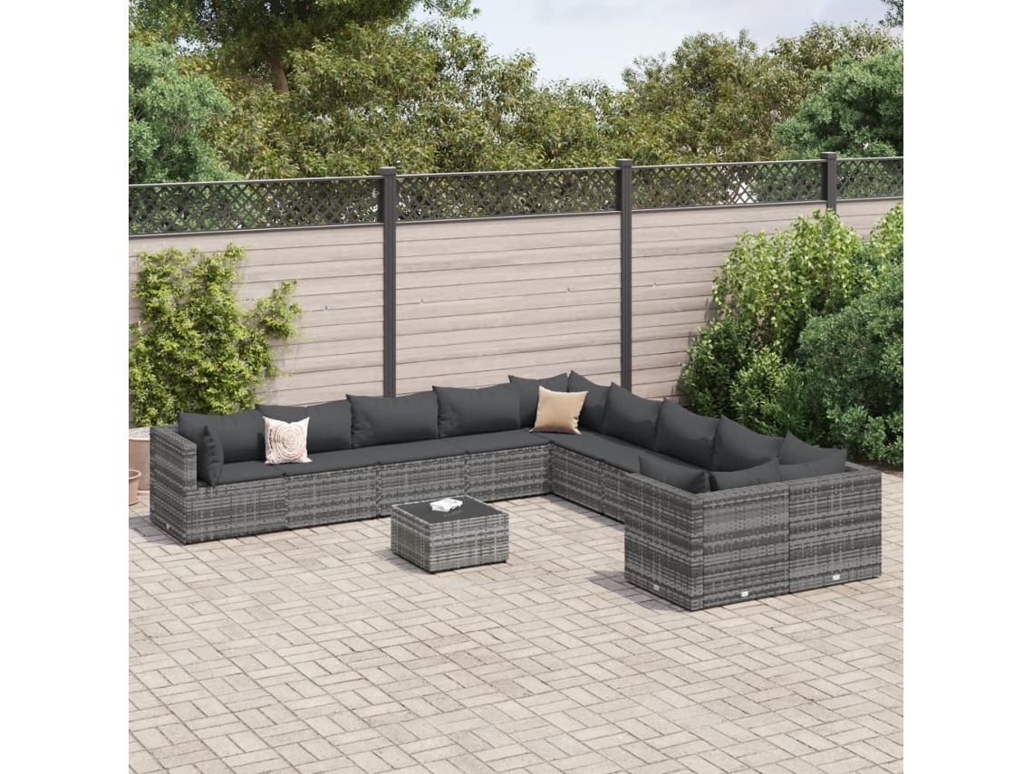 Conjunto de sofás de jardín de 11 piezas DKD Home Decor con cojines de mimbre gris