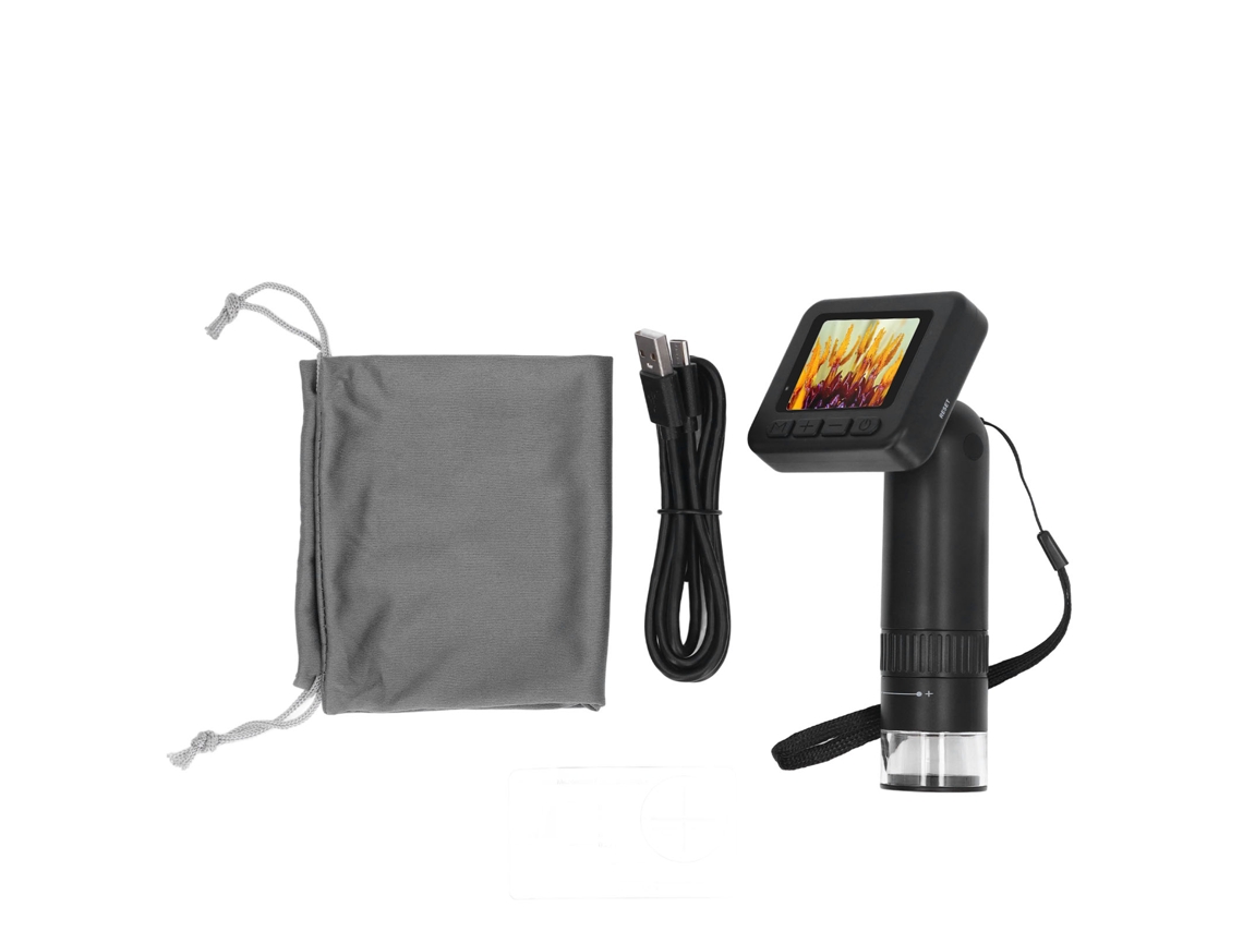 Microscopio digital portátil de 1000 aumentos con pantalla IPS de 2 pulgadas y 8 LED ajustables.