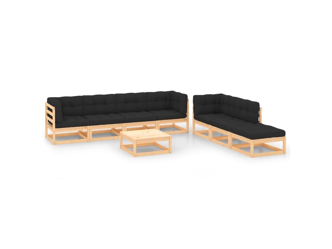 Conjunto de jardín de 8 piezas con cojines de pino macizo DKD Home Decor