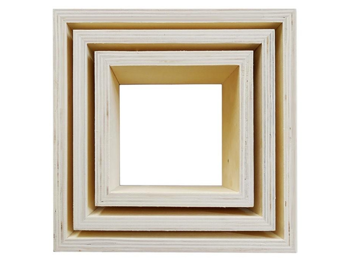 3 pequeños estantes de madera cuadrados 22 x 22 x 8 cm