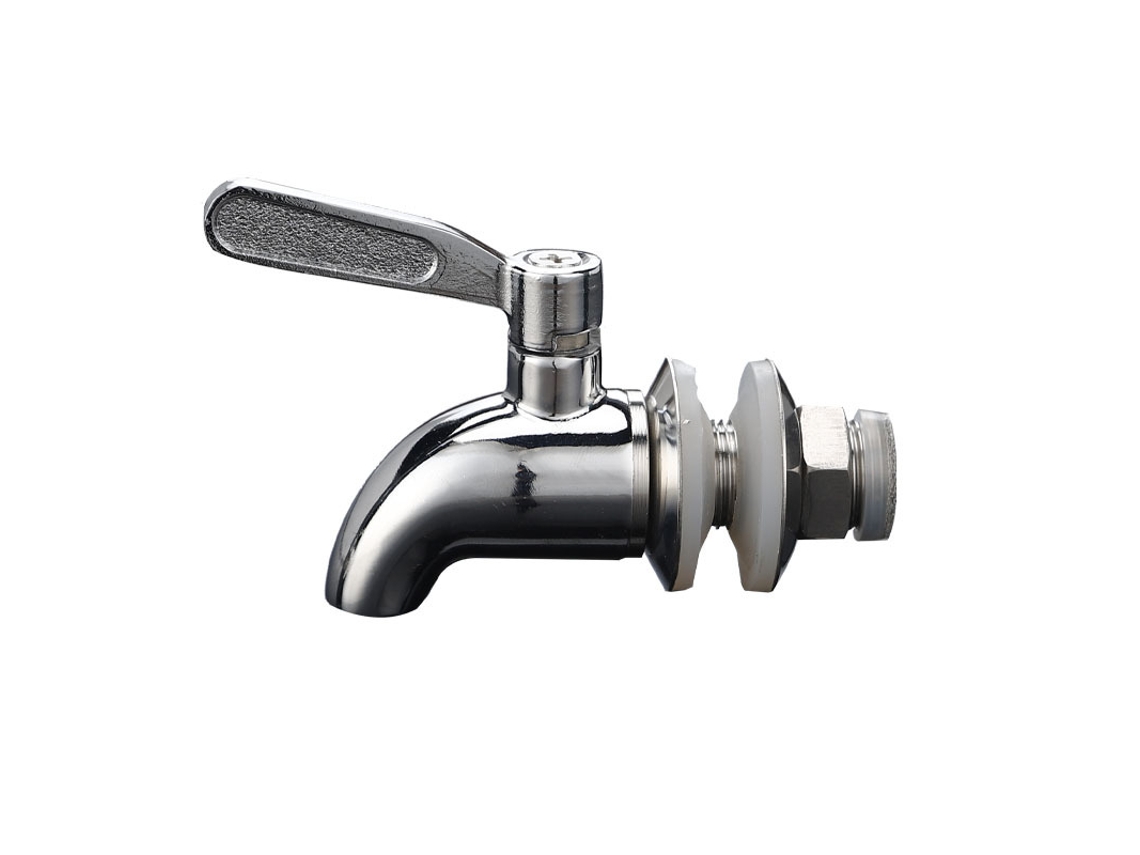 Grifo de agua de acero inoxidable de 16 mm con palanca y conexión para recipiente.