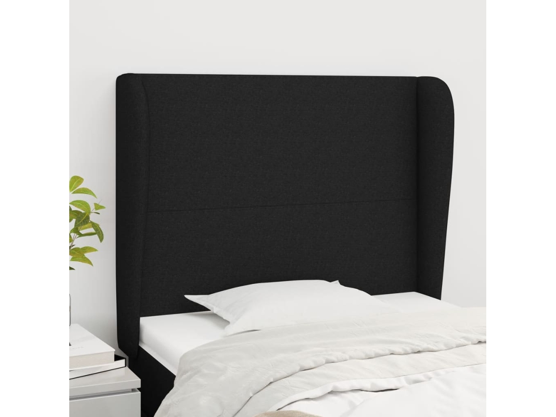 Cabecero Con Orejas De Tela Negro 93x23x118/128 Cm