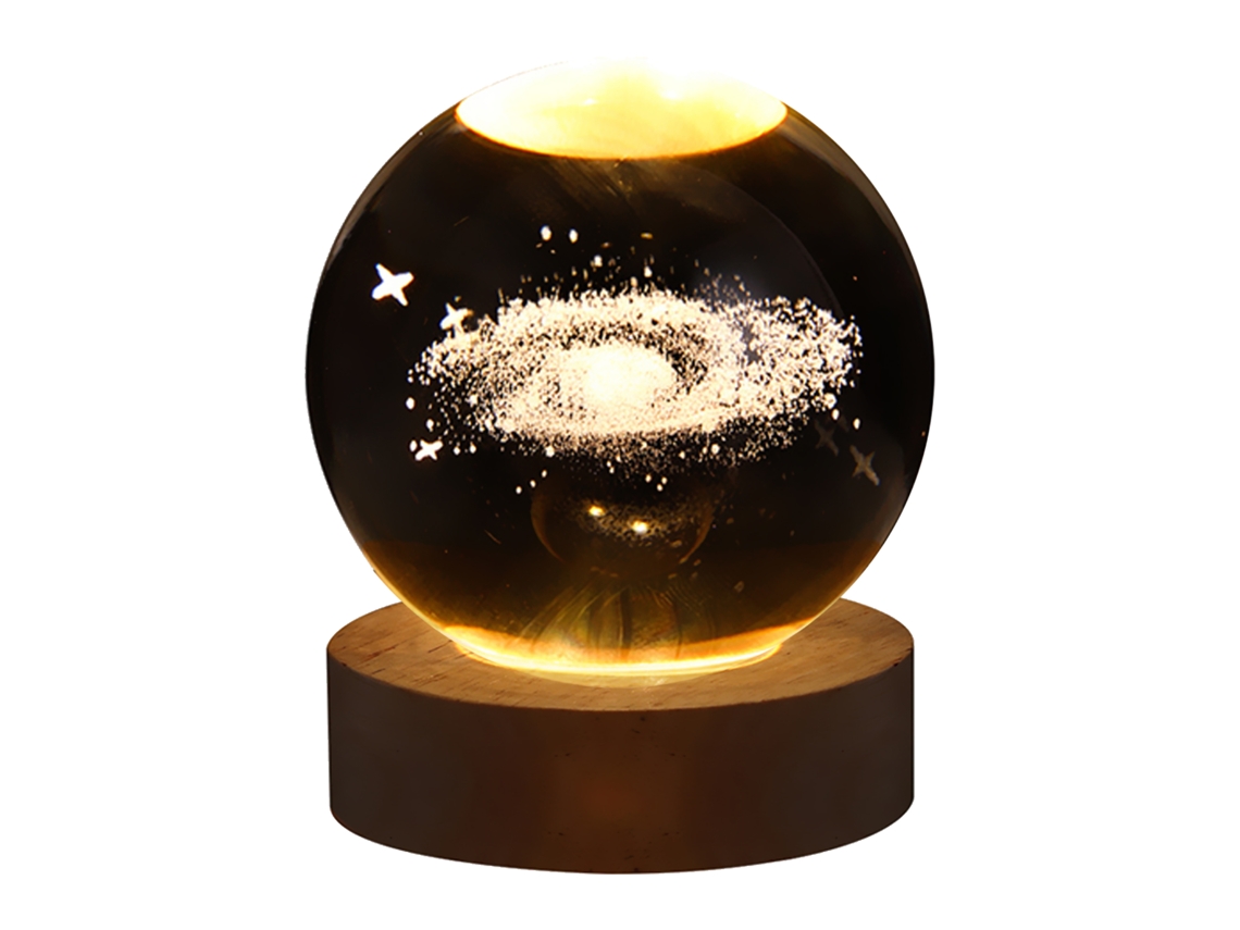 2026-lámpara De Noche De Cristal 3d Con Base De Madera, Esfera Luminosa Grabada Internamente Para Decoración Hogar