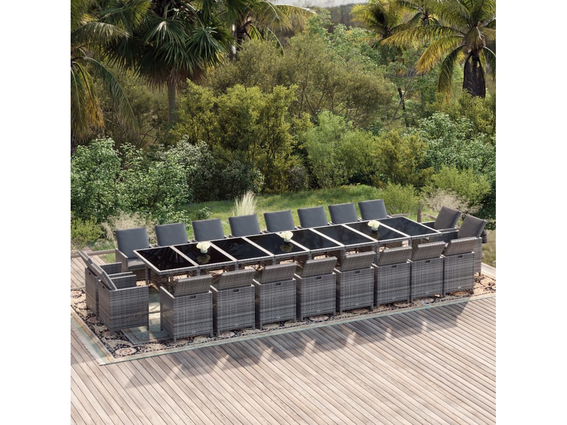 Juego de comedor de jardín de 21 piezas con cojines de mimbre gris DKD Home Decor